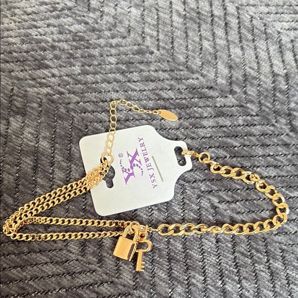 Gold Chain Anklet with Lock and Key